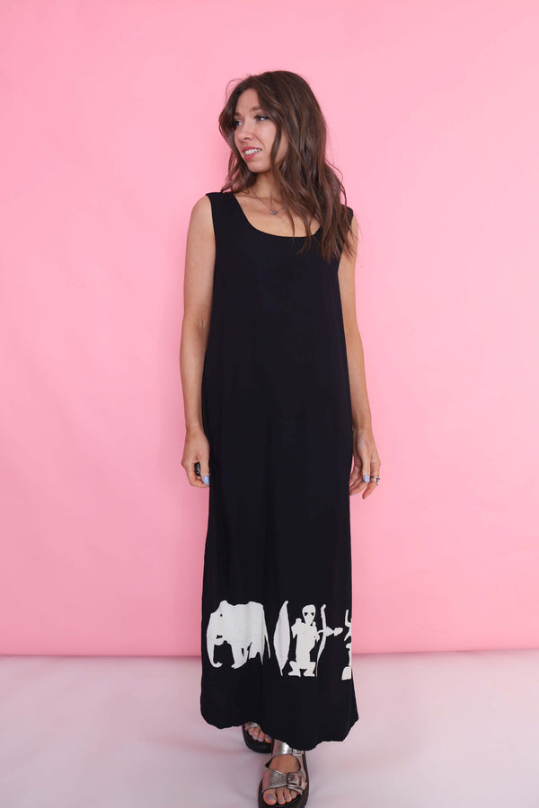 Vintage 90s Patterned Dress Black