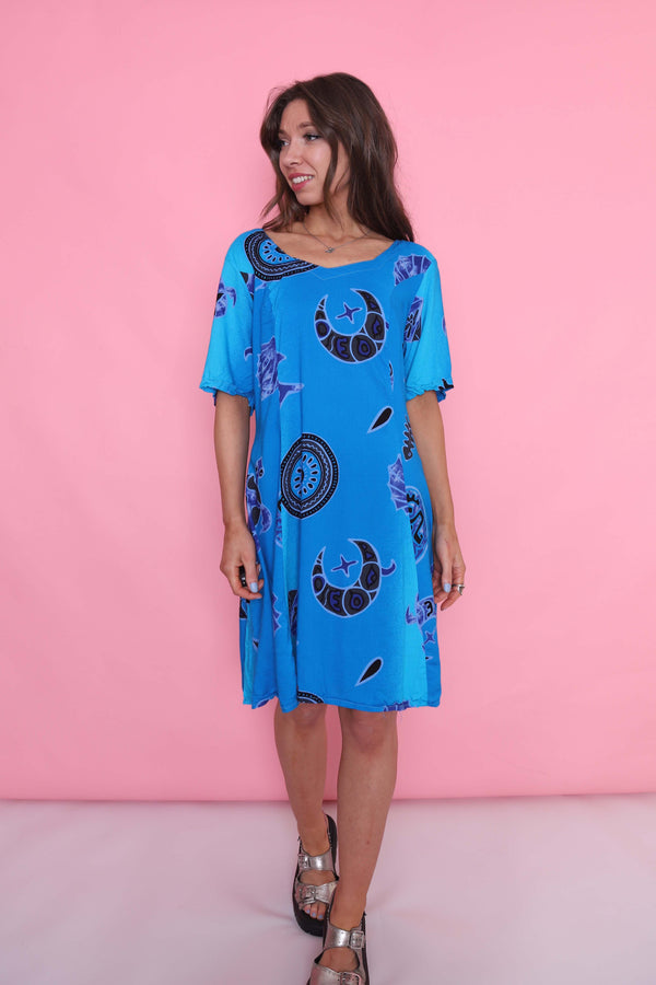 Vintage 90s Patterned Dress Blue