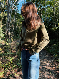 Cosy Olive Green 1/4 Button Cropped Fleece