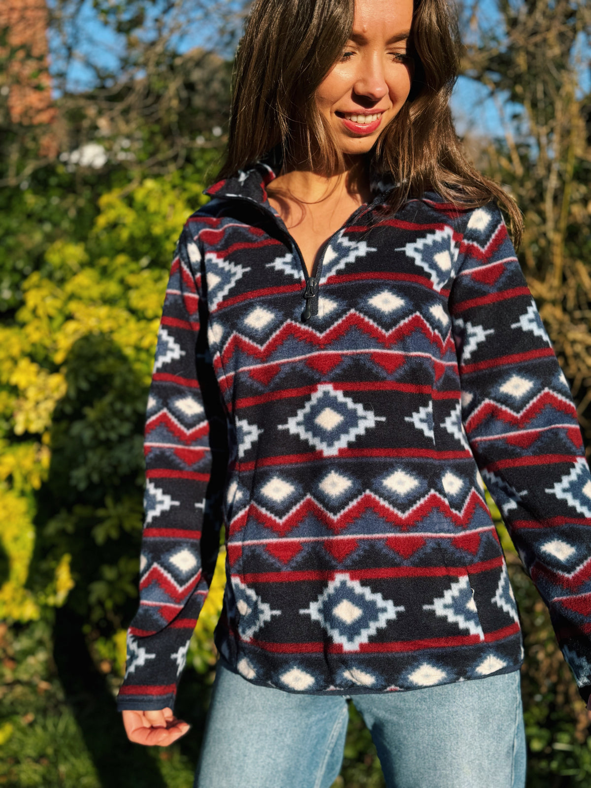 Vintage Patterned 1/4 Zip Fleece