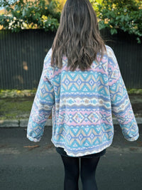 Vintage Pastel Patterned Zip Up Fleece