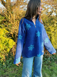 Vintage Snowflake Patterned 1/4 Zip Teddy Fleece