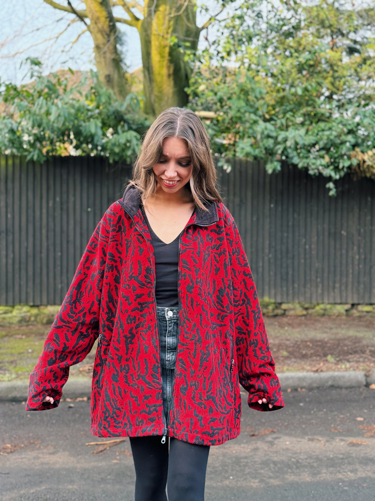 Vintage Patterned Zip Up Fleece Jacket