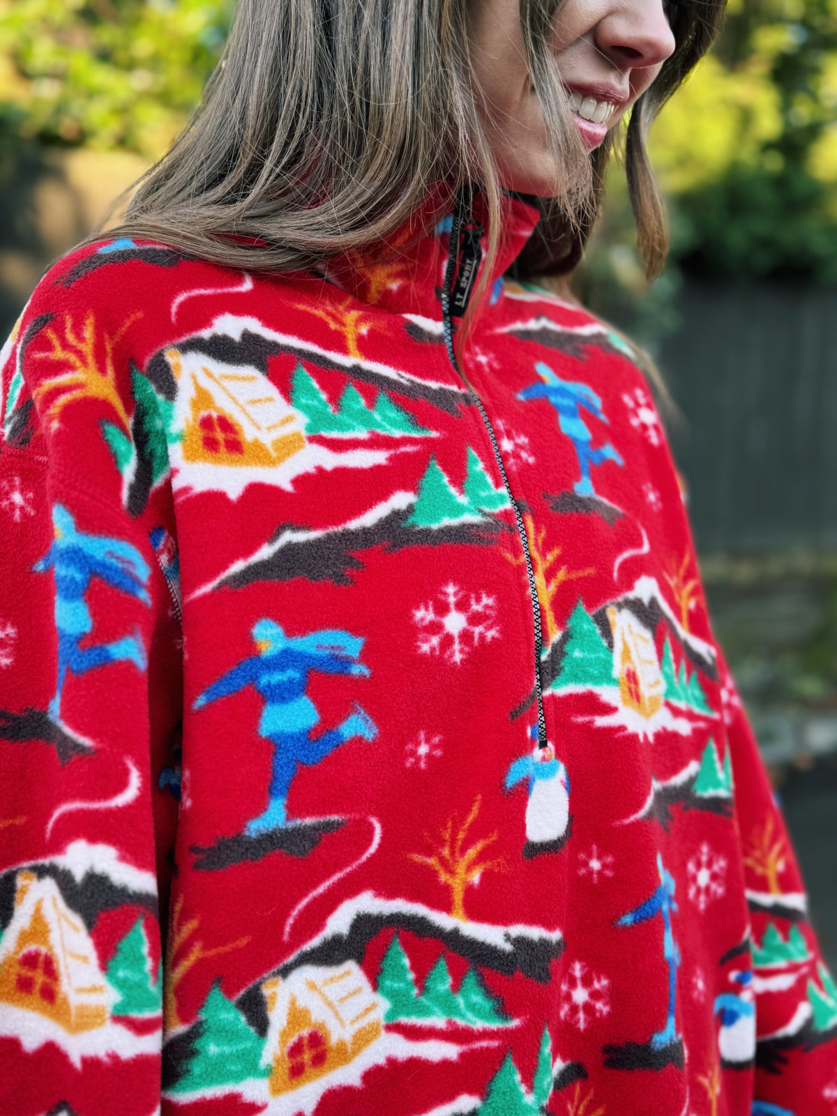 Vintage Ski Patterned 1/4 Zip Fleece