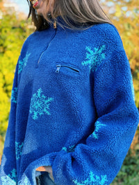 Vintage Snowflake Patterned 1/4 Zip Teddy Fleece