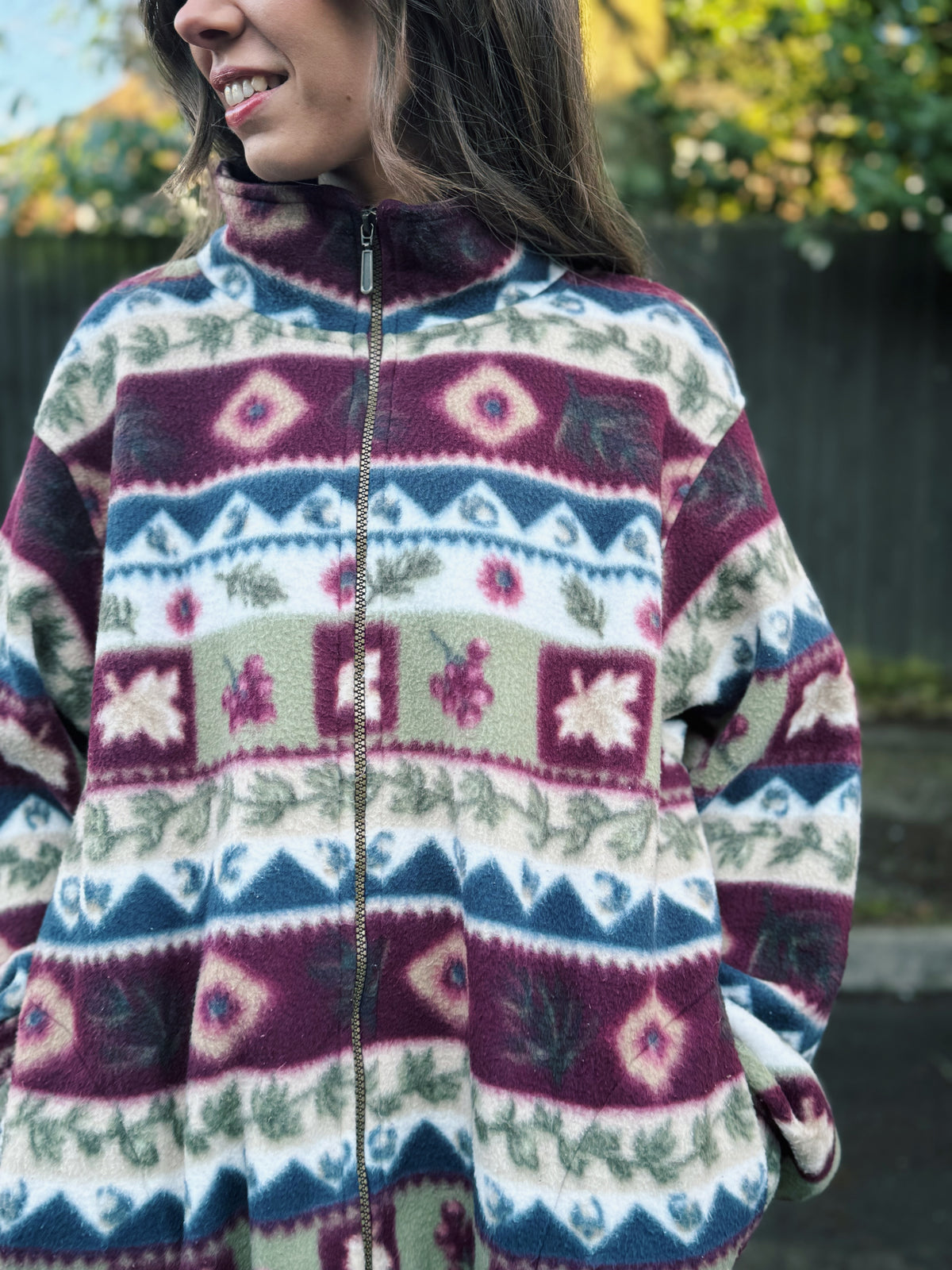 Vintage Patterned Zip Up Fleece