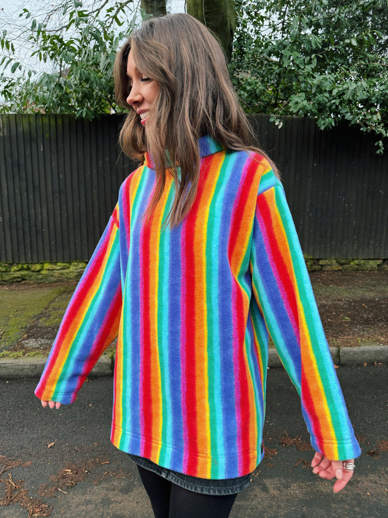 Vintage Multi Colour Rainbow Fleece Pull Over