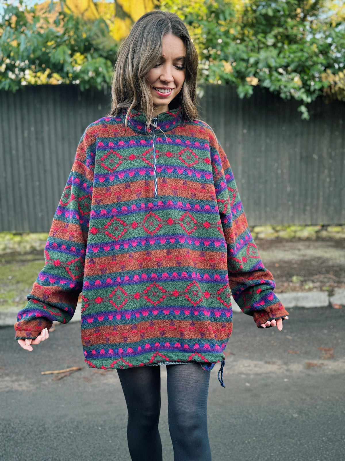 Vintage Multi Colour Patterned 1/4 Zip Fleece