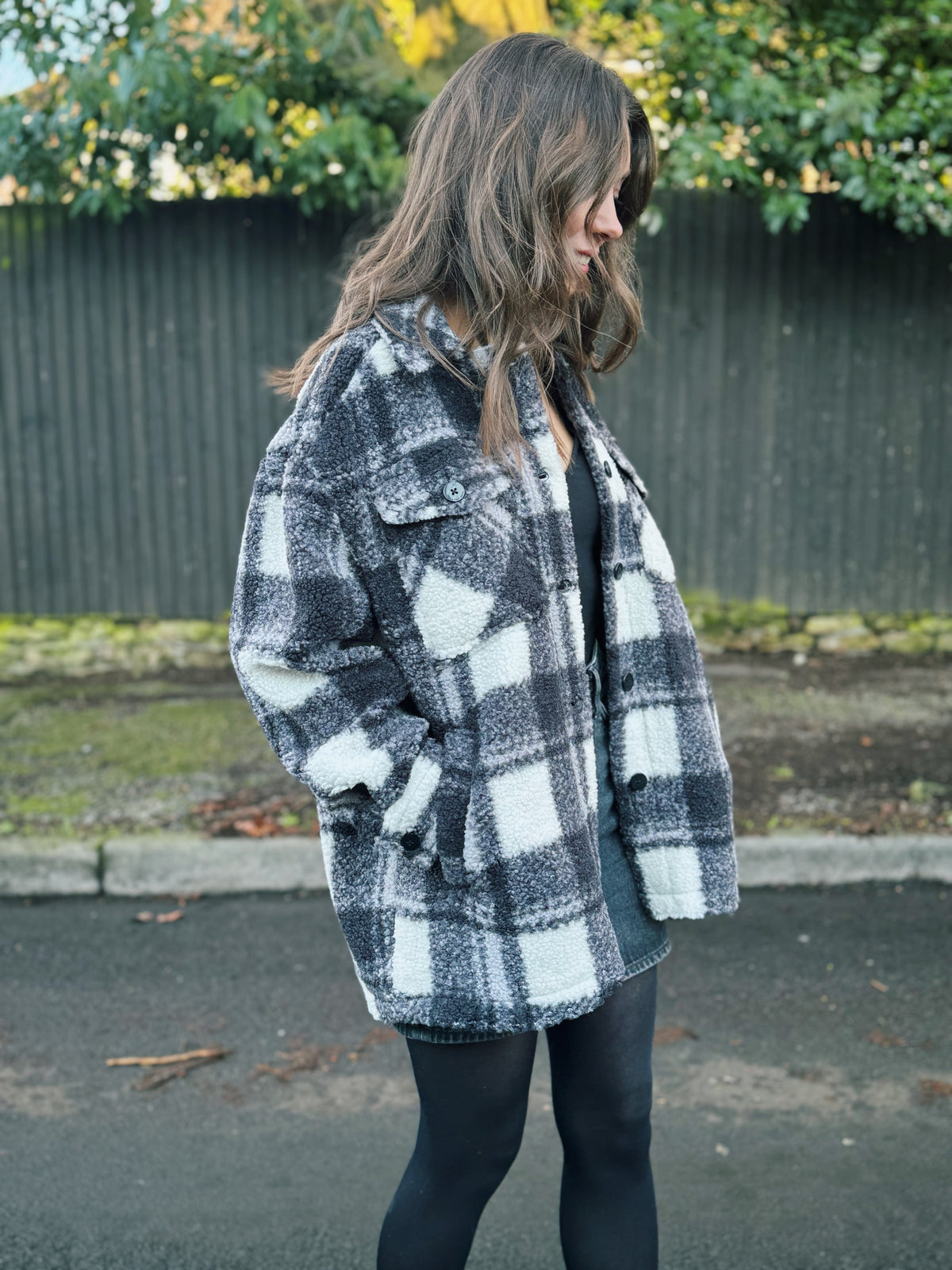 Calvin Klein Check Pattern Teddy Fleece Jacket