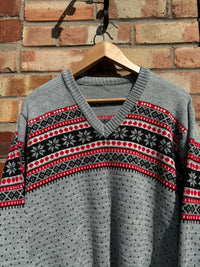 Vintage Patterned V Neck Knitted Jumper