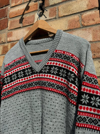 Vintage Patterned V Neck Knitted Jumper