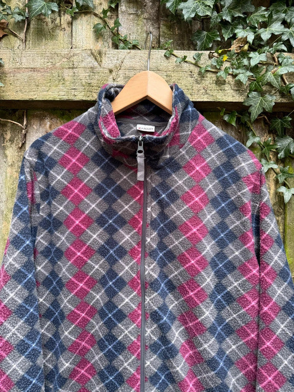 Vintage Argyle Diamond Check Patterned Full Zip Fleece