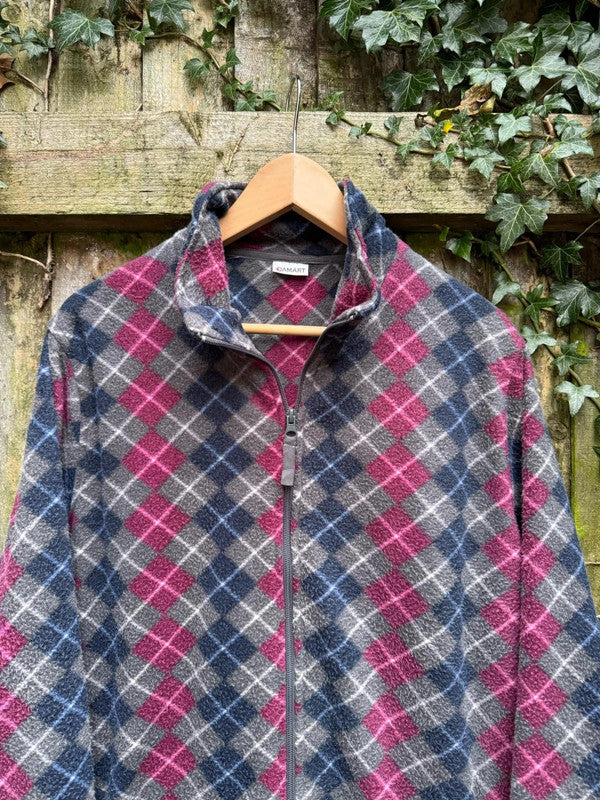 Vintage Argyle Diamond Check Patterned Full Zip Fleece