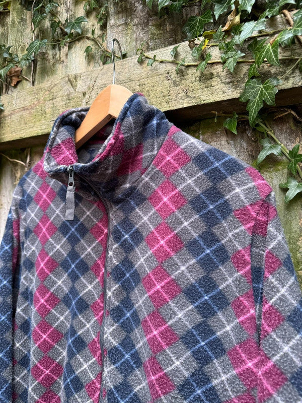 Vintage Argyle Diamond Check Patterned Full Zip Fleece