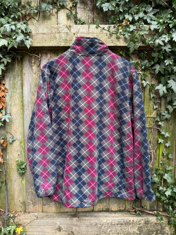 Vintage Argyle Diamond Check Patterned Full Zip Fleece