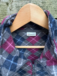 Vintage Argyle Diamond Check Patterned Full Zip Fleece