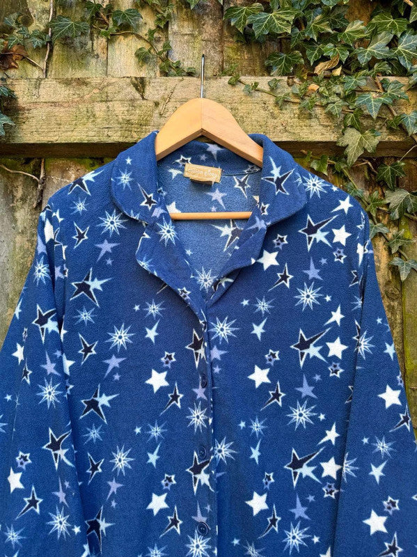 Vintage Star Patterned Button Up Fleece Shirt