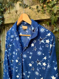 Vintage Star Patterned Button Up Fleece Shirt