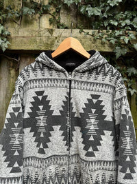 Vintage Patterned Teddy Fleece Lined Jacket Hoodie