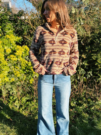 Patterned 1/4 Zip Cropped Fluffy Fleece