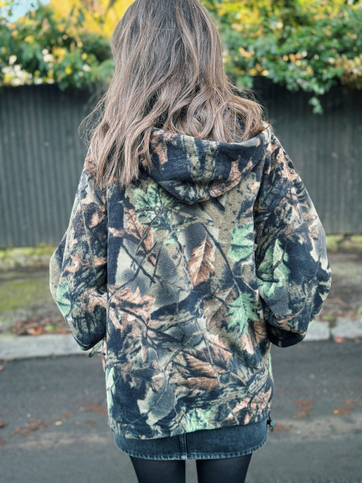 Vintage Camouflage Patterned Zip Up Fleece Hoodie