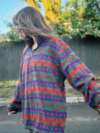 Vintage Multi Colour Patterned 1/4 Zip Fleece