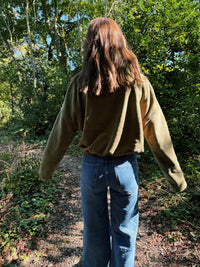 Cosy Olive Green 1/4 Button Cropped Fleece