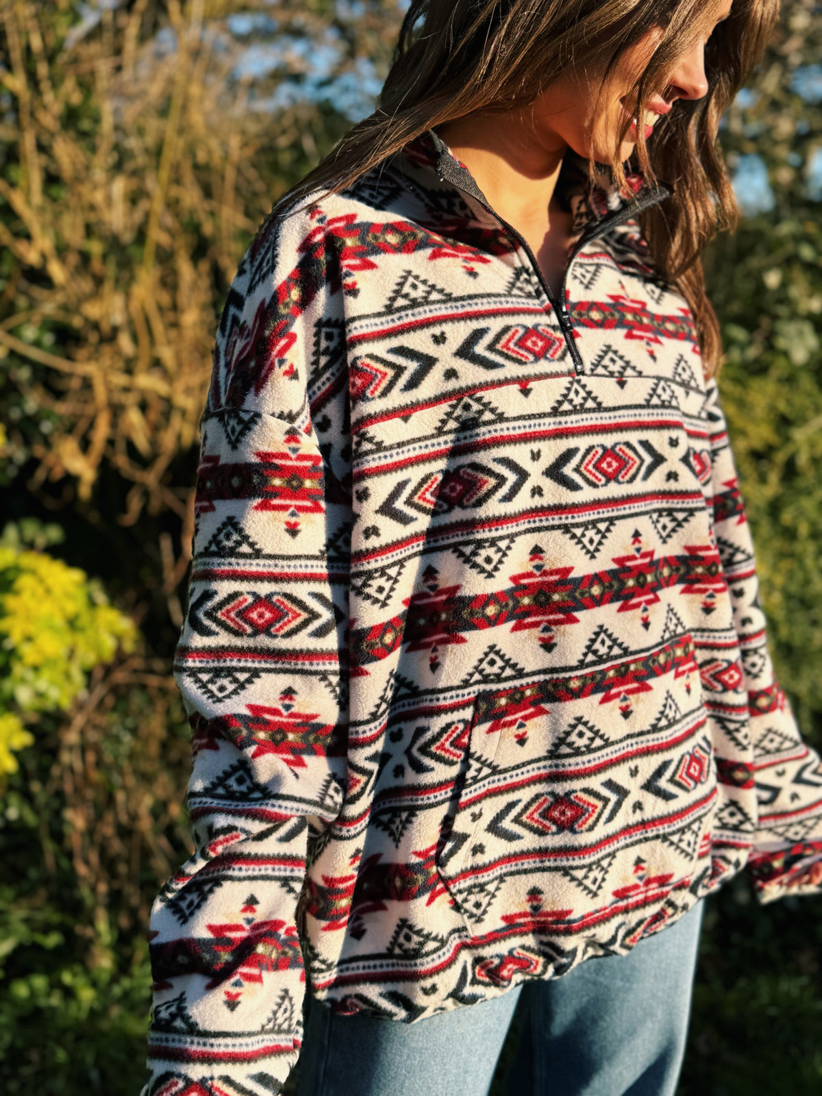 Vintage Patterned 1/4 Zip Fleece