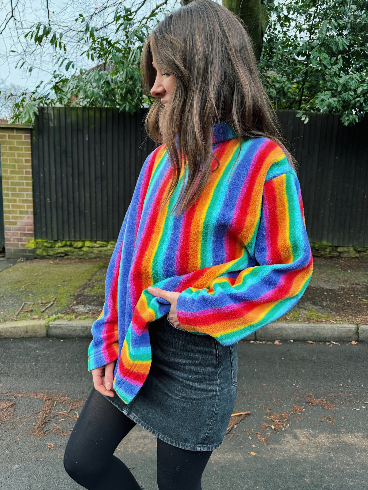 Vintage Multi Colour Rainbow Fleece Pull Over