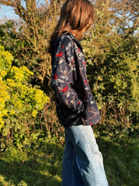 Vintage Bird Patterned Zip Up Fleece