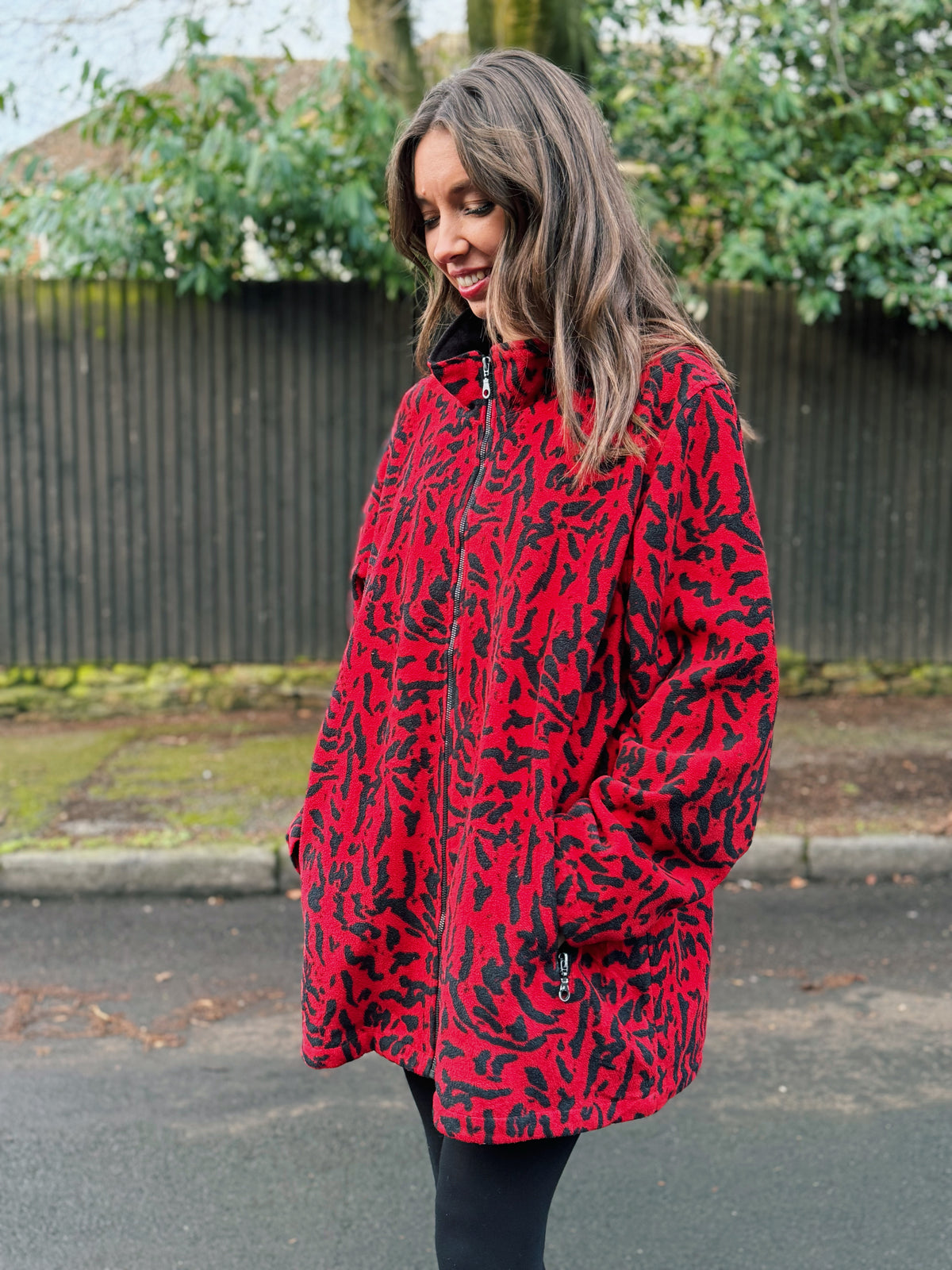 Vintage Patterned Zip Up Fleece Jacket