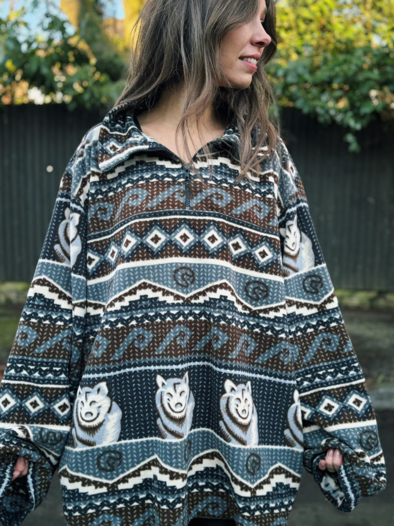 Vintage Patterned 1/4 Zip Fleece