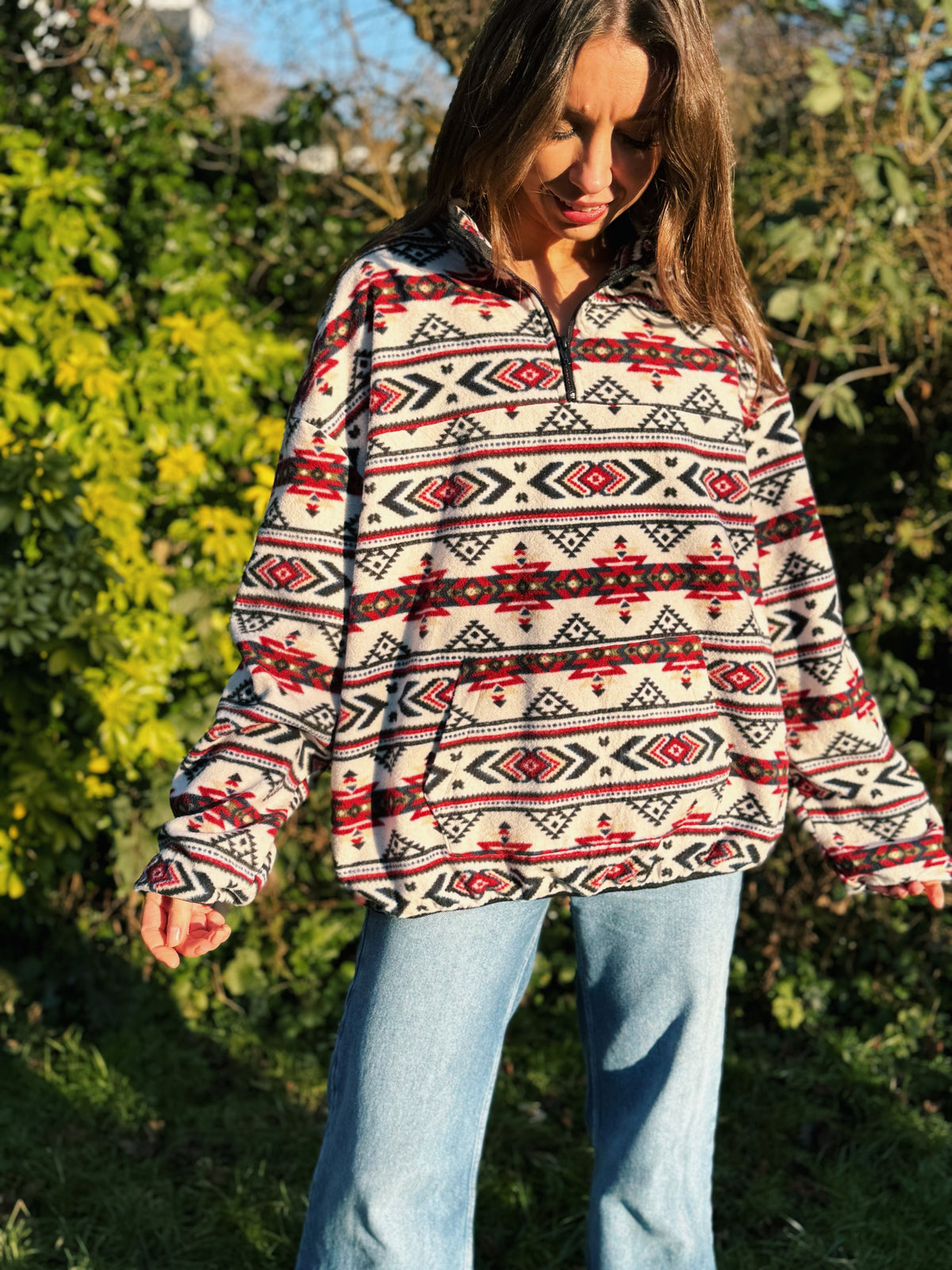 Vintage Patterned 1/4 Zip Fleece