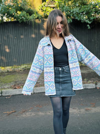 Vintage Pastel Patterned Zip Up Fleece