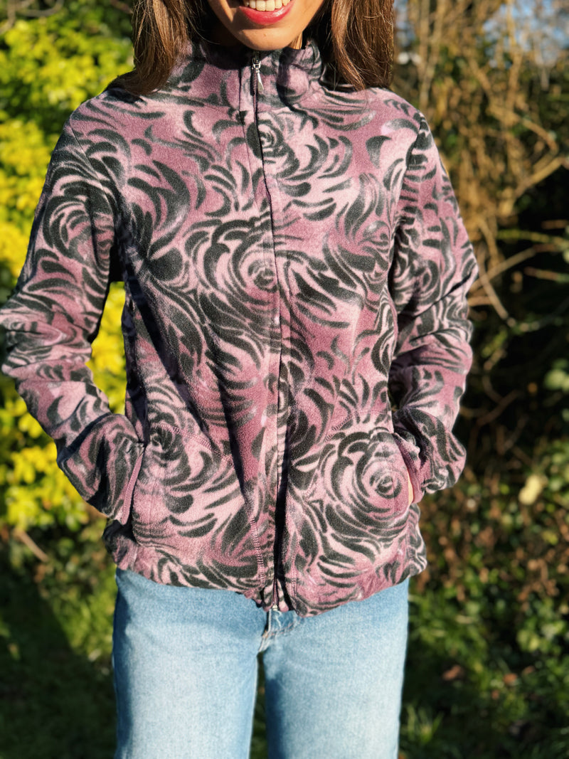 Vintage Abstract Patterned Zip Up Fleece