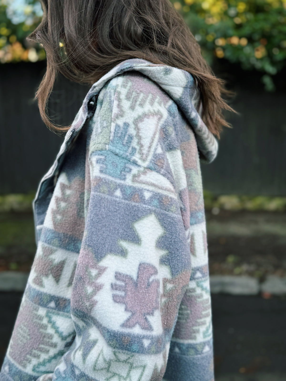 Vintage Pastel Patterned Zip Up Fleece Hoodie