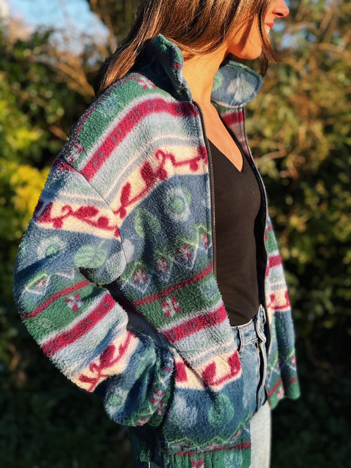 Vintage Patterned Zip Up Fleece