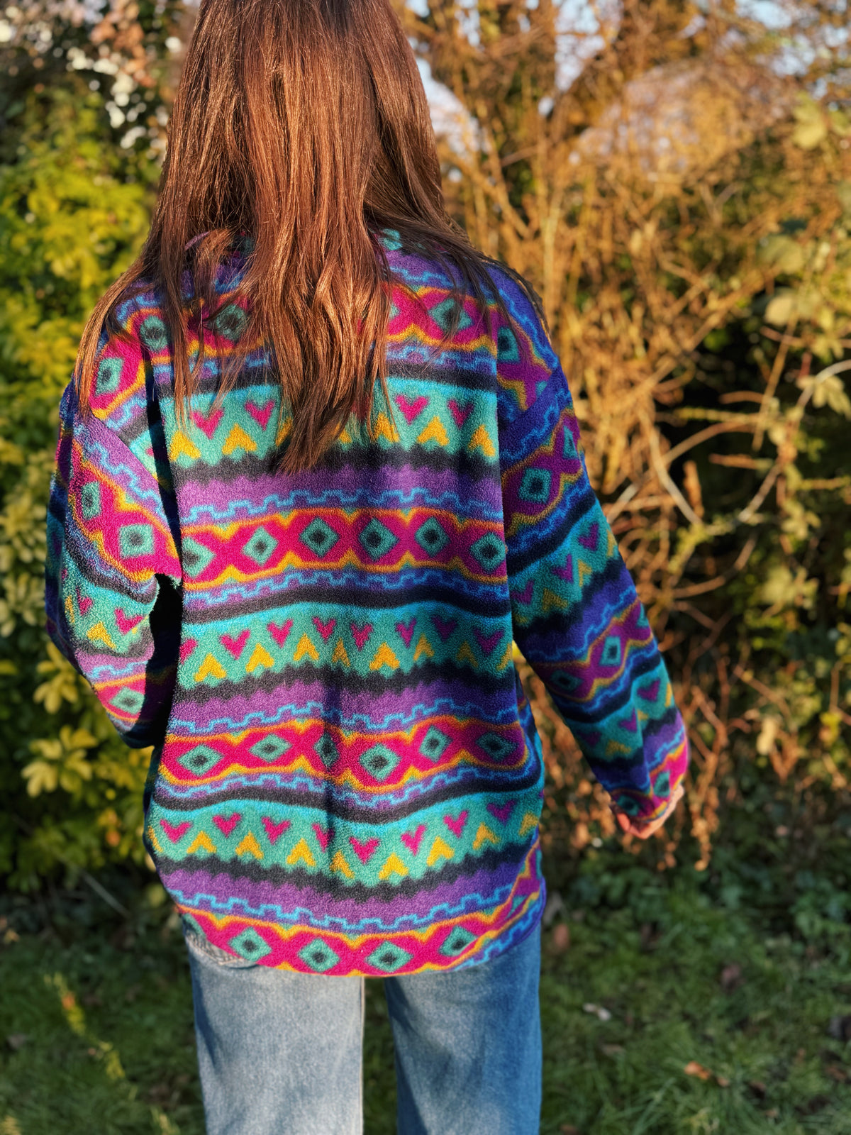 Vintage Multi Colour Patterned 1/4 Button Fleece