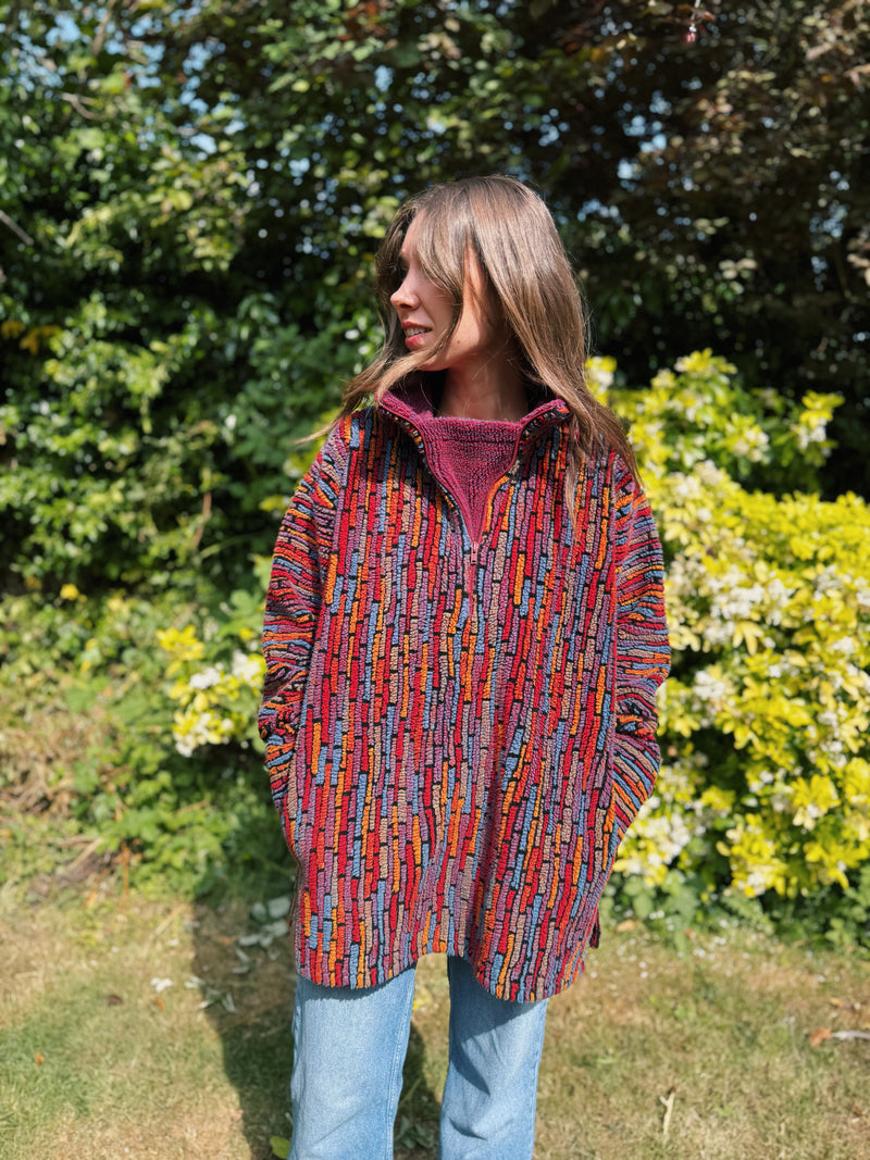 Vintage Multi Colour Patterned 1/4 Zip Teddy Fleece
