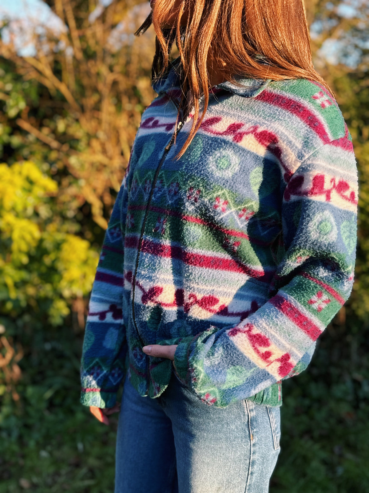 Vintage Patterned Zip Up Fleece