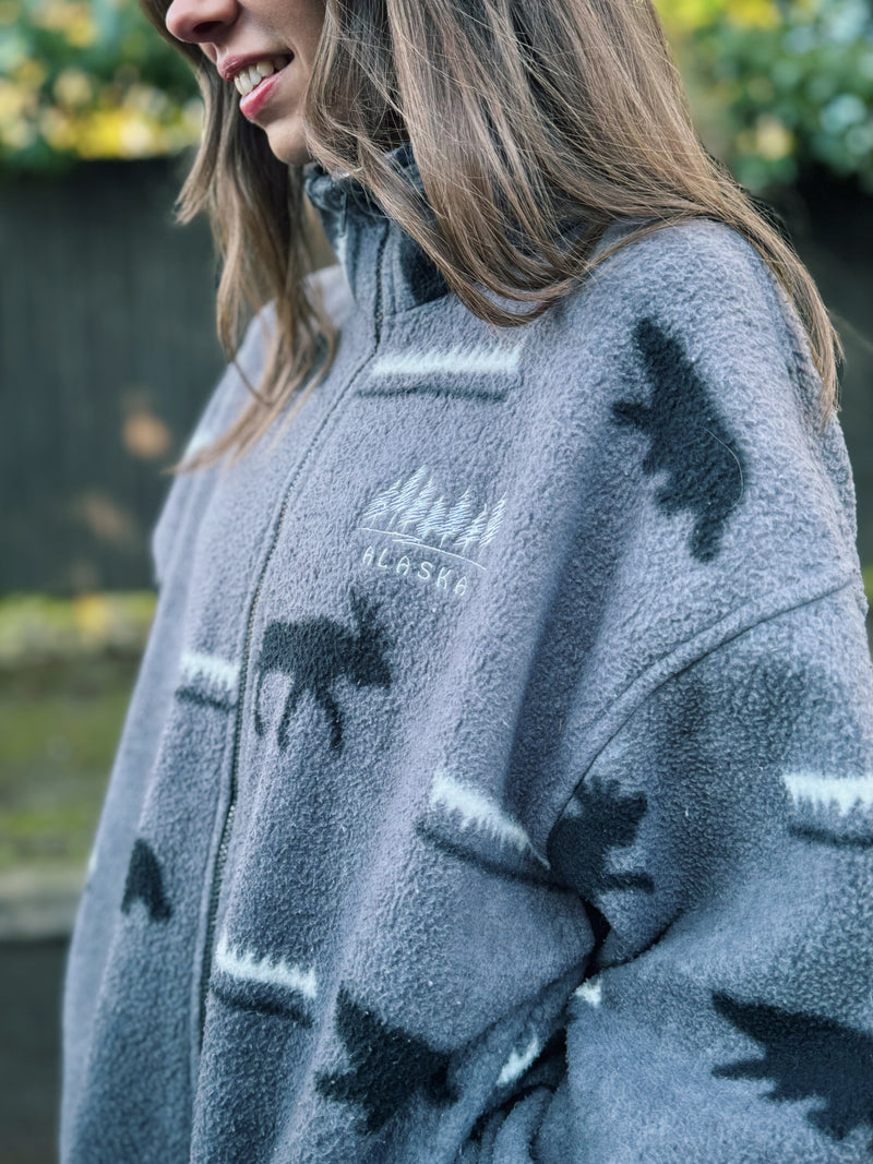 Vintage Animal Patterned Zip Up Fleece