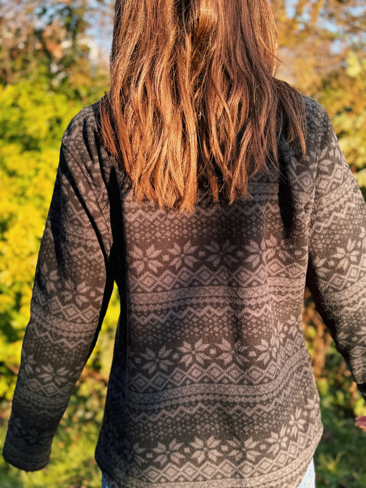 Old Navy Patterned Zip Up Fleece Black Grey