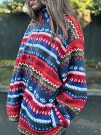 Vintage Patterned Zip Up Fleece