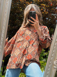 Retro Patterned Long Sleeve Blouse