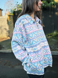 Vintage Pastel Patterned Zip Up Fleece