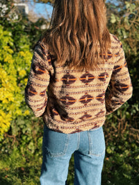 Patterned 1/4 Zip Cropped Fluffy Fleece