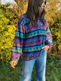 Vintage Multi Colour Patterned 1/4 Button Fleece