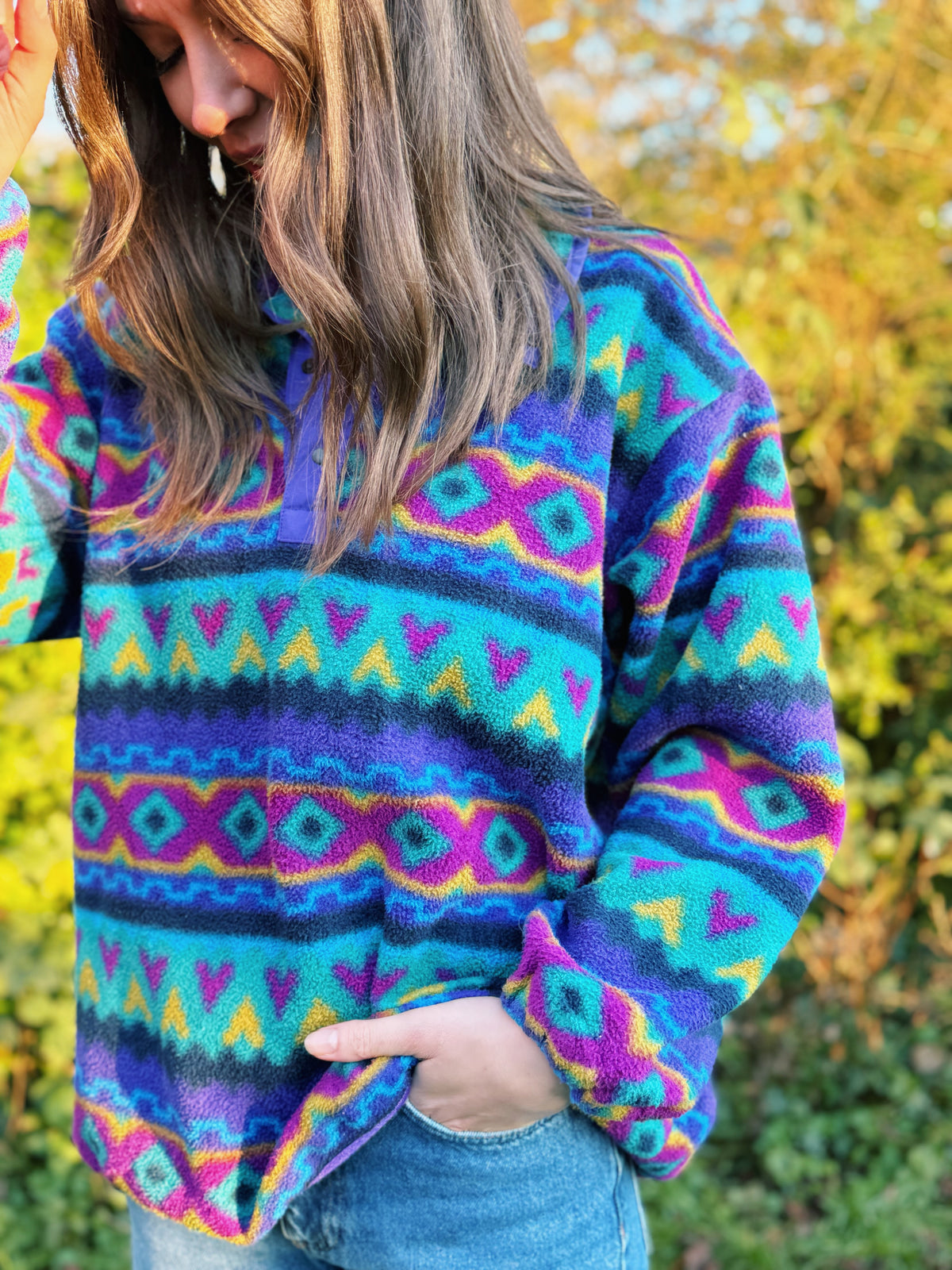 Vintage Multi Colour Patterned 1/4 Button Fleece