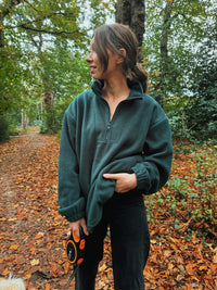 Cosy Forest Green 1/4 Zip Fleece Jacket Unisex