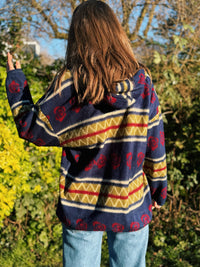 Vintage Patterned Fleece Hoodie